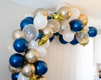 DIY Twinkle Twinkle Star Balloon Garland | DIY Gold White Blue Balloon Arch, Twinkle twinkle little star, Baby Shower Decor, Gender Reveal