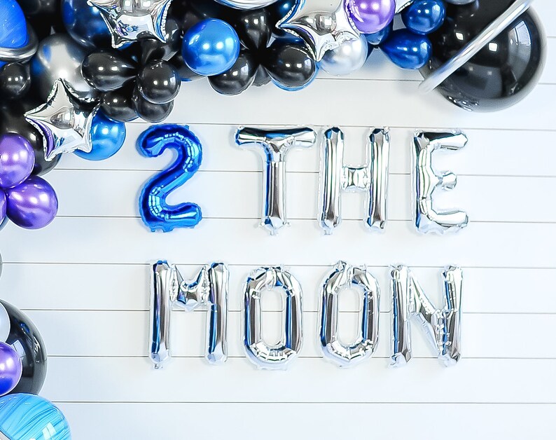 2 The Moon Balloon Banner Galaxy Space Birthday Party Decor Outer Space Birthday Backdrop To the Moon Infinity Rocketship