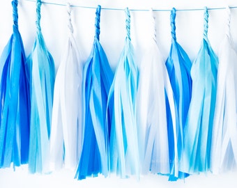 ICICLE | Blue White Paper Tassel Garland, Winter Onederland, Winter Wonderland, Snow Christmas Party Decor, Frozen Banner, Snowflake Birth