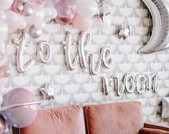 To the Moon Balloon Banner | Galaxy Space Birthday Party Decor, Outer Space Birthday Backdrop, To the Moon Infinity Rocketship