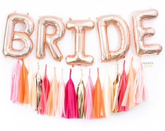 BRIDE BALLOON BANNER | 16" Rose Gold Silver Balloon Garland, Metallic, Wedding, Bridal Shower, Bachelorette, Engaged, Married, Engagement