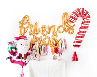 Friendsmas Christmas Balloon Tassel Party Box | Be Merry Christmas, Xmas Party Decor, Holiday Banner, Christmas Decorations, Tree Decor Gift