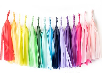RAINBOW UNICORN | Paper Tassels Red, Green, Yellow, Blue, Pink, Purple - Magical Love Rainbow Pastel Bachelor Party Decor Girl Baby Shower