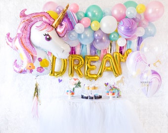 UNICORN DREAMS Balloon Party Box | Unicorn Paper Tassels, Unicorn Birthday Party Decor, Balloon Arch, Magical Party, Unicorn Photo Backdrop
