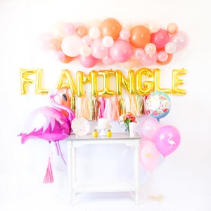 DIY Tropical Flamingo Balloon Garland | Diy Pink Coral Balloon Arch, Flamingle Bridal Shower Decor, Party, Bachelorette, Aloha, Beach Luau