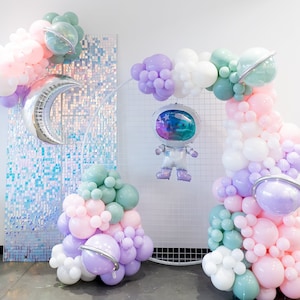 DIY Pastel Iridescent Balloon Garland | Pink Galaxy Space To the Moon Girl Birthday Party Decor Arch, Outer Space Birthday Backdrop
