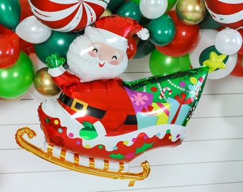 Santa Sleigh Balloon | Friendsmas Party Decor, Be Merry Christmas Xmas, Holiday Balloons, Christmas Decorations,
