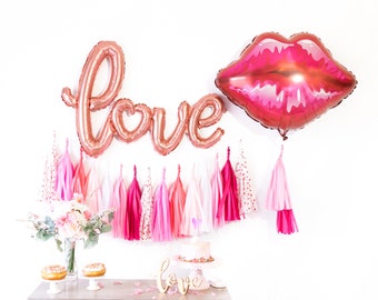 Valentine Love Kiss Balloon Tassel Party Box | Galentine's Valentine's Party Decorations, Sweetheart Bridal Shower Decor, Engagement Party