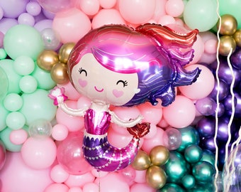 Pink Mermaid Balloon | Mermaid Party Decorations, Under the Sea Ocean Decor, Metallic Mermaid Party, Birthday, Cake Smash, Shellebrate