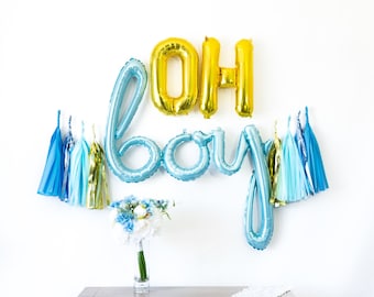 Oh Boy Balloon Banner | Its A Boy Blue Baby Shower Party Decor, Gender Reveal Decor, Baby Reveal Shower, Pregnancy Gender Announcement