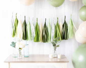 Eucalyptus | Sage Green Paper Tassel Garland, Eucalyptus Leaf Bridal Shower Decorations, Bride Wedding Party Decor, Birthday Greenery Banner