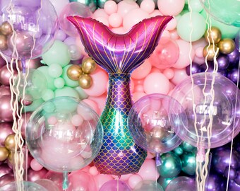 Mermaid Tail Holographic Balloon | Mermaid Party Decorations, Under the Sea Ocean Decor, Metallic Mermaid Party, Birthday, Shellebrate