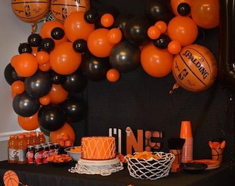 DIY Basketball Balloon Garland | Black Orange Balloon Arch, Basketball Team Party Decor, Sports Birthday Party Decorations, Baby Shower