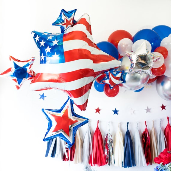 6 tissue bells RED WHITE /& BLUE 4TH OF JULY MEMORIAL DAY PATRIOTIC decor 10/"