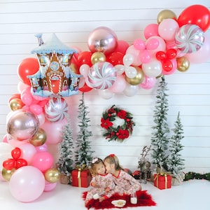 DIY Gingerbread Balloon Garland | DIY Pink Christmas Arch, Be Merry Christmas, Xmas Party Decor, Holiday Banner, Christmas Decorations, Gift