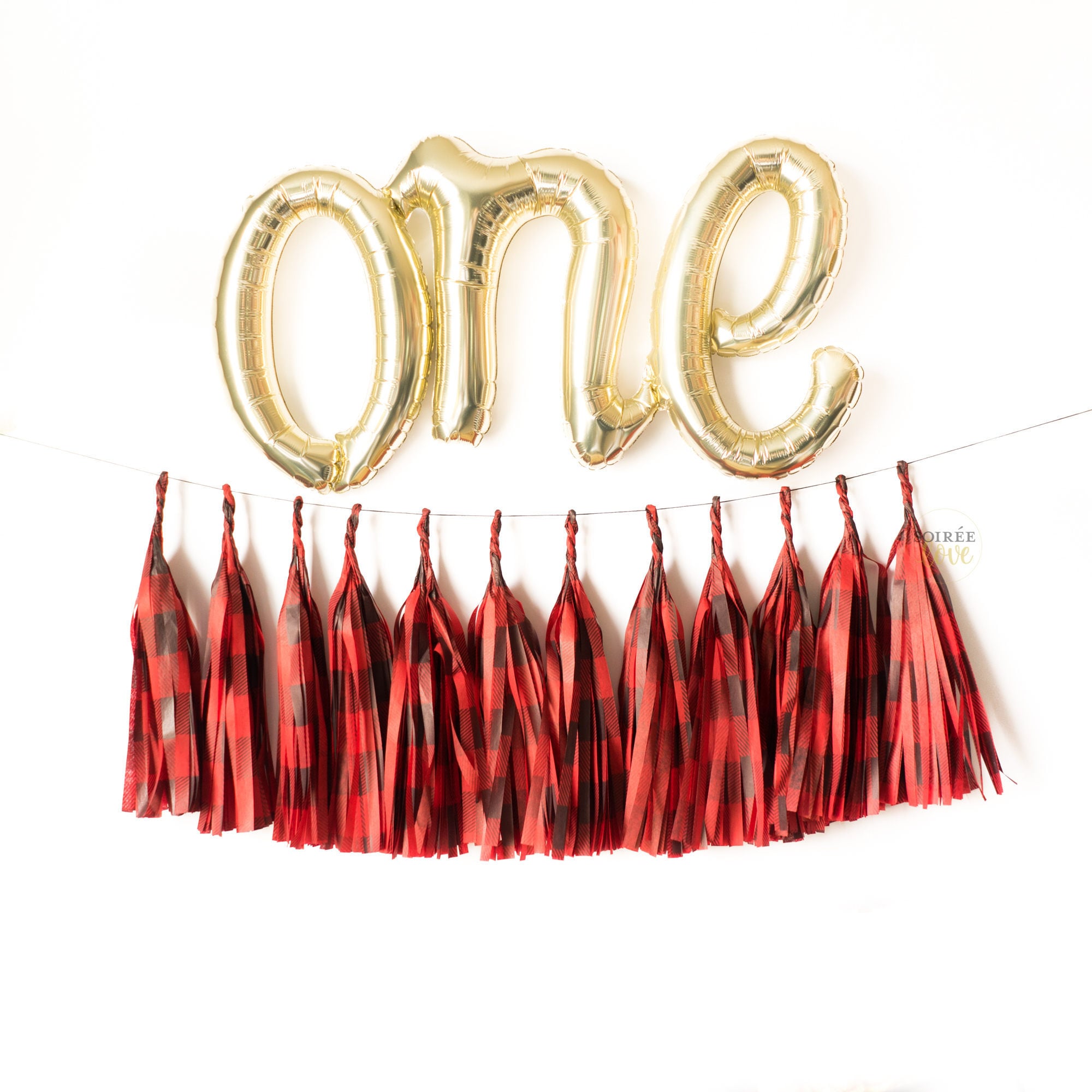 ONE BUFFALO PLAID Balloon Tassel Garland Woodland Paper Tassel Garland Lumberjack Banner Onederland Christmas Bear Cake Smash
