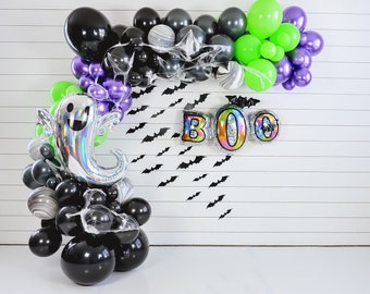 DIY Halloween Balloon Garland | DIY Halloween Arch, Spooky Halloween Party Decor, Boo Haunted House Decor, Witch Party, Bat, Pumpkin