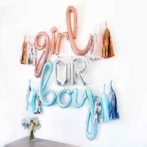 Girl or Boy Banner Rose Gold Blue Balloon Garland, Gender Reveal, Baby Shower Metallic, Pregnancy Gender Announcement image 3