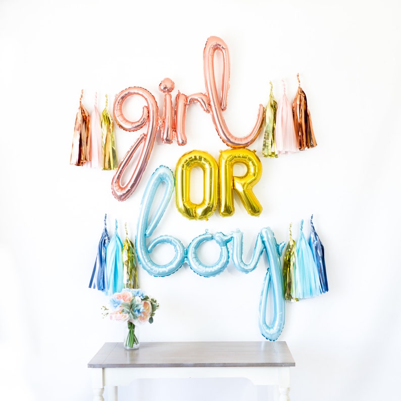 Girl or Boy Banner Rose Gold Blue Balloon Garland, Gender Reveal, Baby Shower Metallic, Pregnancy Gender Announcement image 2