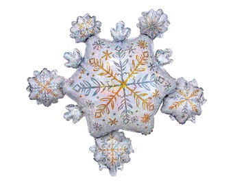 Snowflake Cluster Holographic Balloon | Winter Onederland Wonderland Decor, Glitter, First Birthday, One, Cake Smash, Frozen Snow Silver