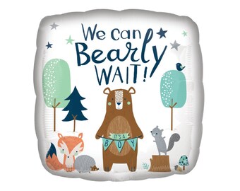 Woodland Bear Baby Boy Balloon | It's a Boy Woodland Baby Shower Decor, Gender Reveal Announcement, Oh Baby, Oh Boy, Baby Shower Decorations