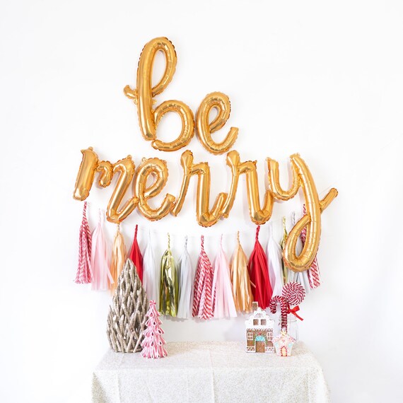 Be Merry Script Balloon Banner Be Merry Christmas Xmas Etsy