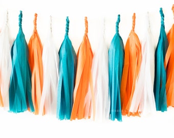 Football Orange Blue Paper Tassels | Apricot, Blue, White Paper Tassel Garland, Football Birthday Party Decorations Birthday, Sports Theme