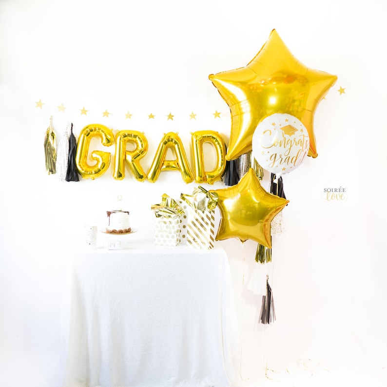 Black Gold Grad Balloon Tassel Party Box Graduation Party Etsy