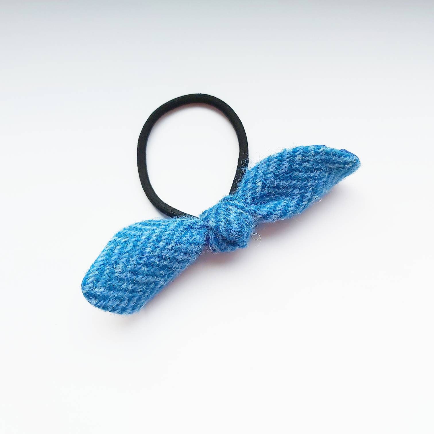 Harris Tweed Bow Hair Bobble Tie in Blue Herringbone | Etsy
