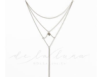 Moon & Stars - Back Necklace (BN-01S) Silver + Crystal