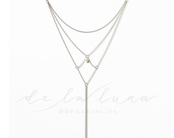 Moon & Stars - Back Necklace (BN-01S) Silver + Pearl