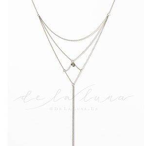 Moon & Stars Back Necklace BN-01S Silver Crystal image 1