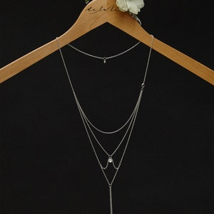 Moon & Stars Back Necklace BN-01S Silver Crystal image 2