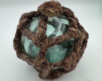 Vintage Japanese Fishing Glass Float 4" Lots of Bubbles! Antique Rope Net Buoy