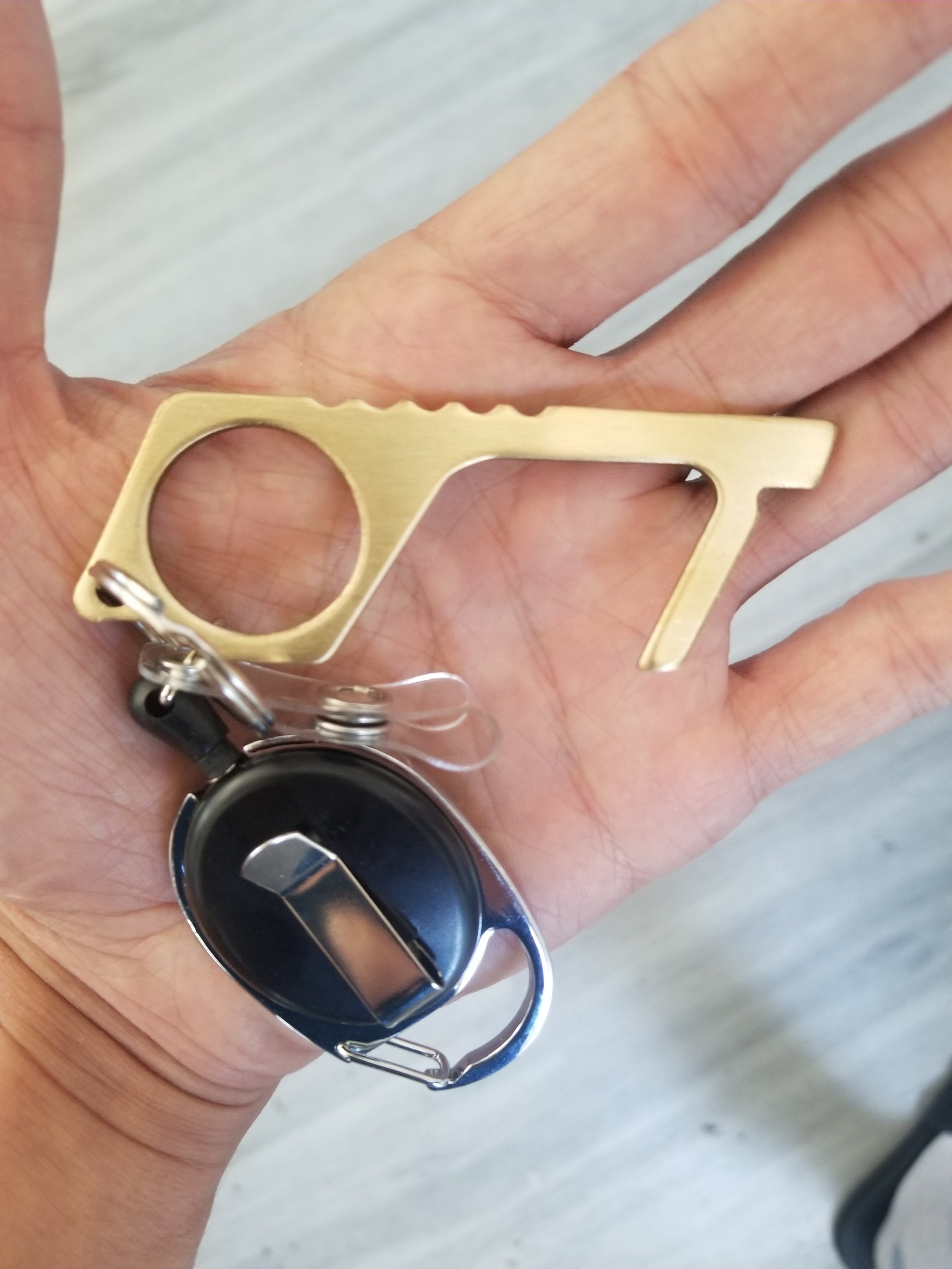 Brass Key Door Opener with retractable key chain Etsy