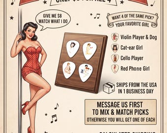 4 Calendar Girls guitar picks, Custom Guitar Pick, Custom Guitar Picks, Personalized Guitar Pick
