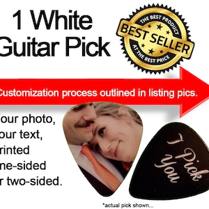 1 White Guitar Pick, Custom Guitar Pick, Custom Guitar Picks, Personalized Guitar Pick