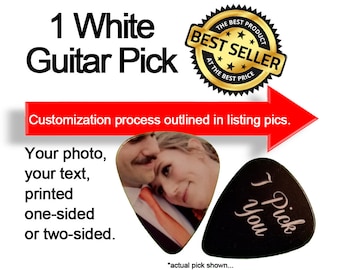 1 White Guitar Pick, Custom Guitar Pick, Custom Guitar Picks, Personalized Guitar Pick
