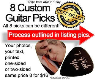 8 custom guitar picks, Custom Guitar Pick, Custom Guitar Picks, Personalized Guitar Pick