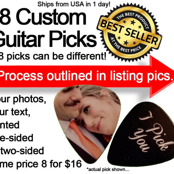 8 custom guitar picks, Custom Guitar Pick, Custom Guitar Picks, Personalized Guitar Pick