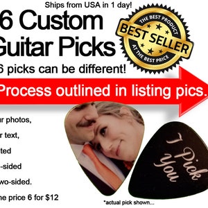 6 Custom Guitar Picks, Custom Guitar Pick, Custom Guitar Picks, Personalized Guitar Pick