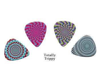 4 Totally Trippy guitar picks, Custom Guitar Pick, Custom Guitar Picks, Personalized Guitar Pick, Optical Illusion