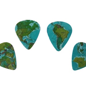 4 WORLD MAP guitar picks, Custom Guitar Pick, Custom Guitar Picks, Personalized Guitar Pick