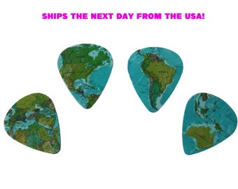 4 WORLD MAP guitar picks, Custom Guitar Pick, Custom Guitar Picks, Personalized Guitar Pick