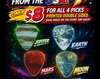 4 PLANET guitar picks, Custom Guitar Pick, Custom Guitar Picks, Personalized Guitar Pick