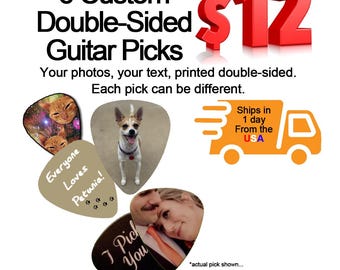 6 Custom Guitar Picks, Custom Guitar Pick, Custom Guitar Picks, Personalized Guitar Pick