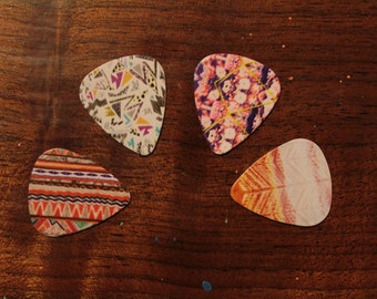 4 PATTERNED guitar picks, Custom Guitar Pick, Custom Guitar Picks, Personalized Guitar Pick, stocking stuffer