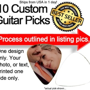 10 custom single sided guitar picks, Custom Guitar Pick, Custom Guitar Picks, Personalized Guitar Pick