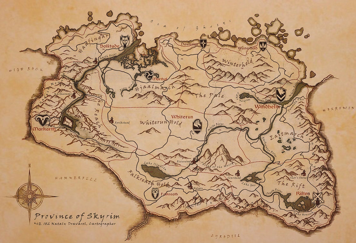 Skyrim Map Replica Etsy