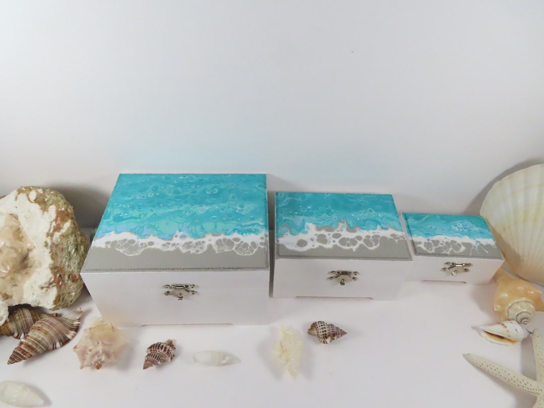 White Wood Painted Beach Jewelry Box Set of Three Painted Etsy